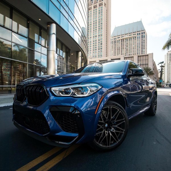 BMW X6M Competition in blue color available for rent in Los Angeles