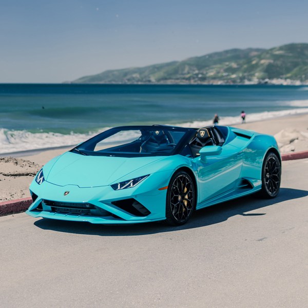 Lamborghini Huracan available for rent in Los Angeles, in blue color
