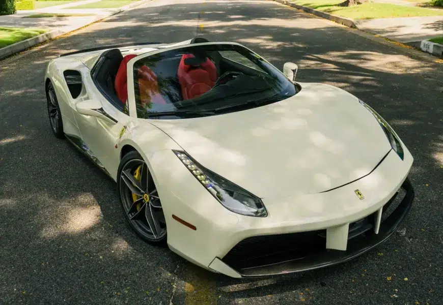 A 2018 Ferrari 488 Spider for rent in Orange County.