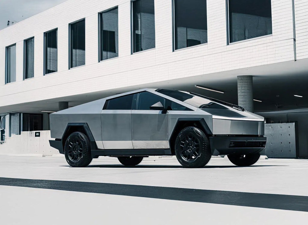 A Tesla Cybertruck for rent in Orange County.